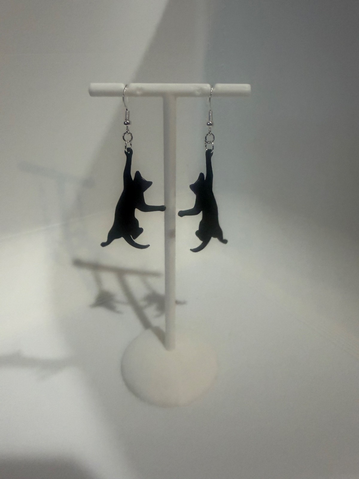 playful black cat dangle earrings light weight hypoallergenic halloween
