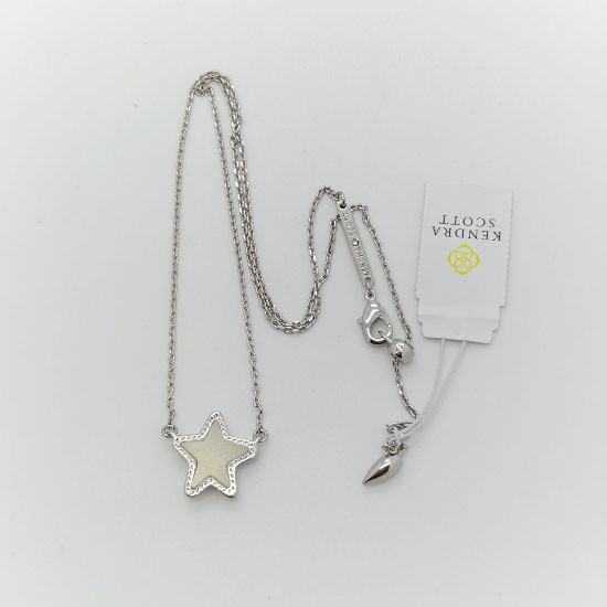 New Kendra Scott Jae Star Silver Pendant Necklace In Iridescent White Drusy