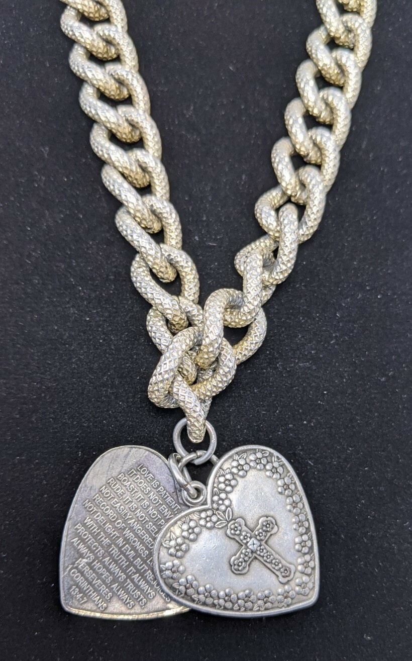 Love Never Fails 1 Corinthians Heart Necklace with Thick Chain