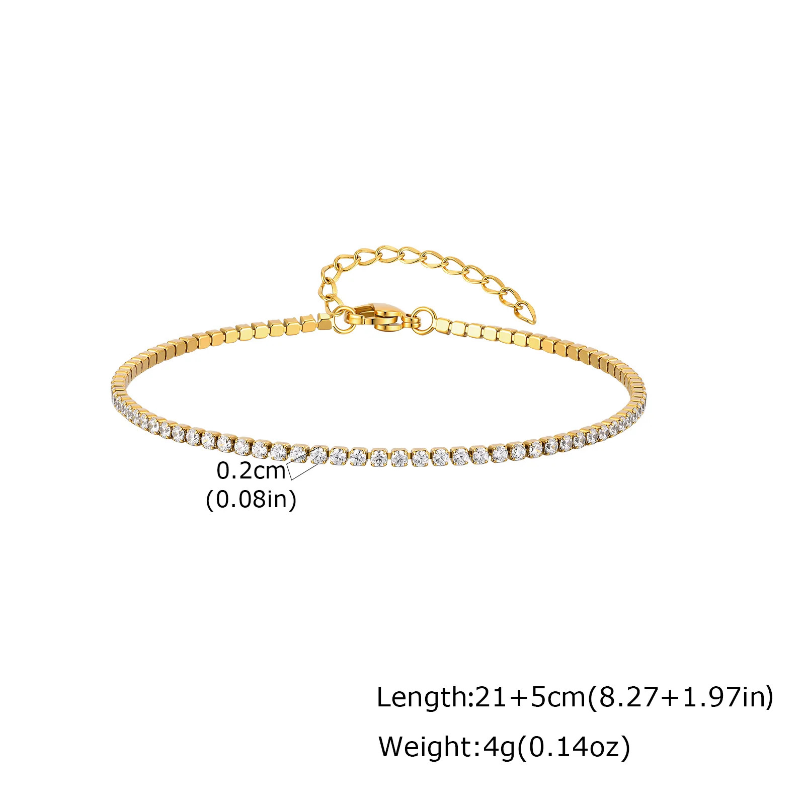 2/3/4/5mm Shiny Zircon Tennis Ankle Bracelet for Women, 18K Gold Plated Stainles