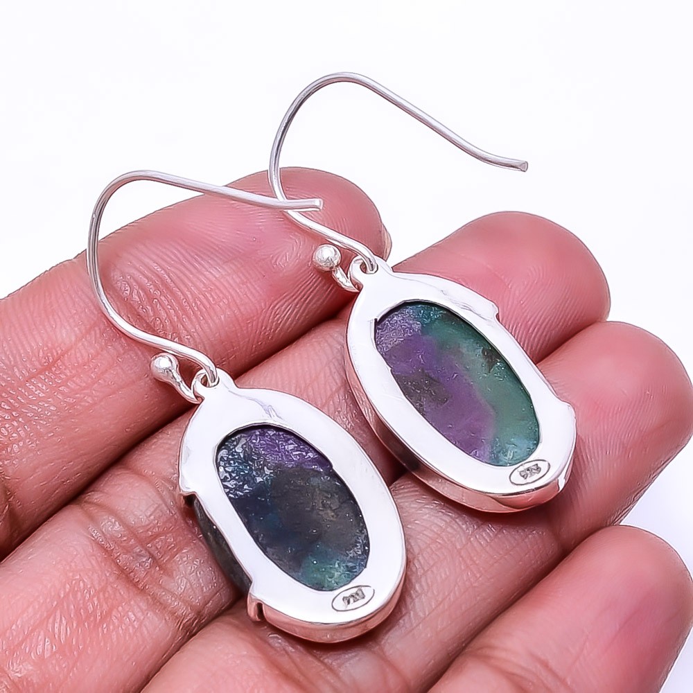 Ruby With Zoisite -Tanzania 925 Sterling Silver Handmade Earring 1.56″ E52