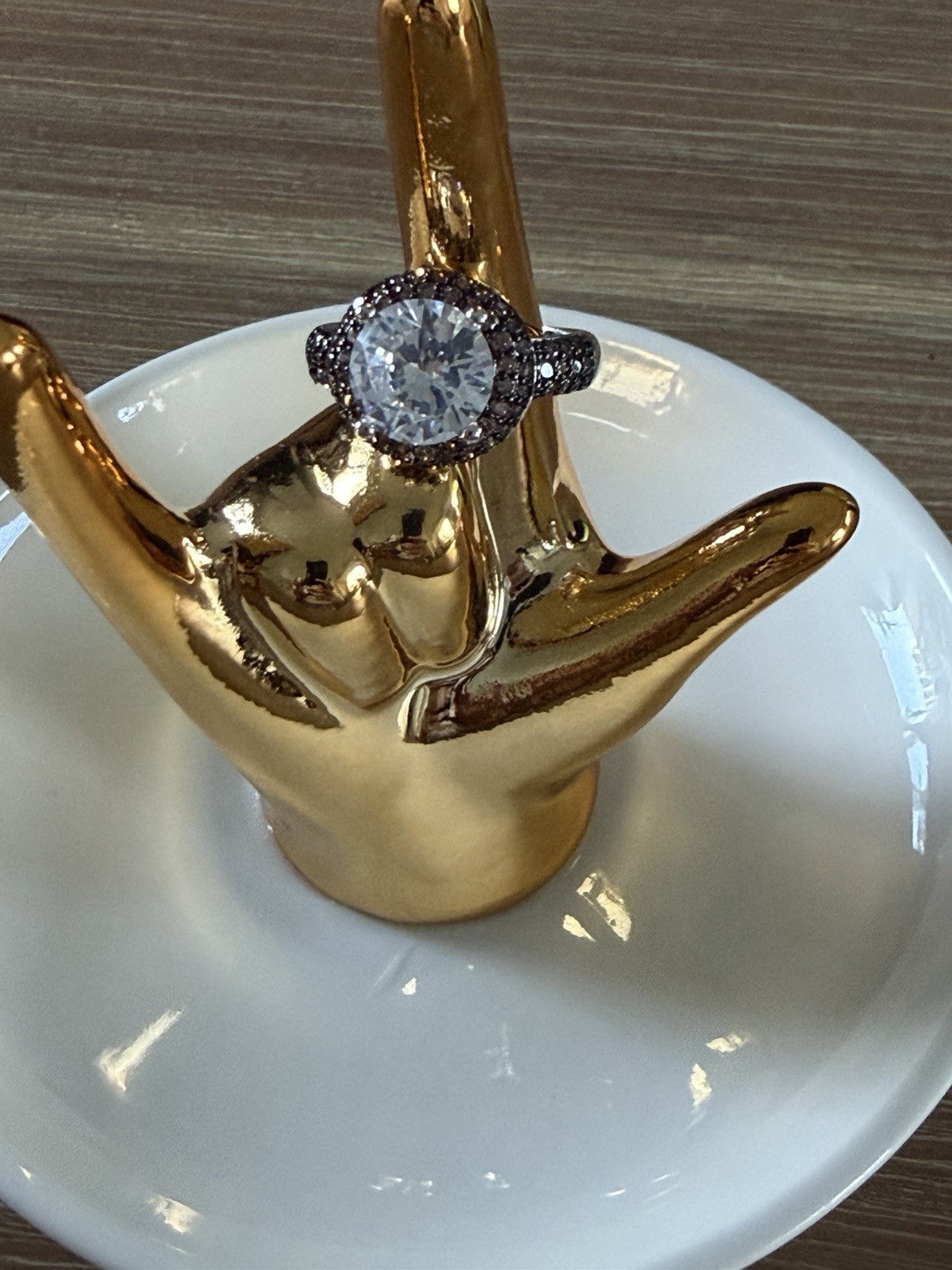 Silver Tone Cocktail Ring Size 8 Round Clear/White Stone Halo Accents
