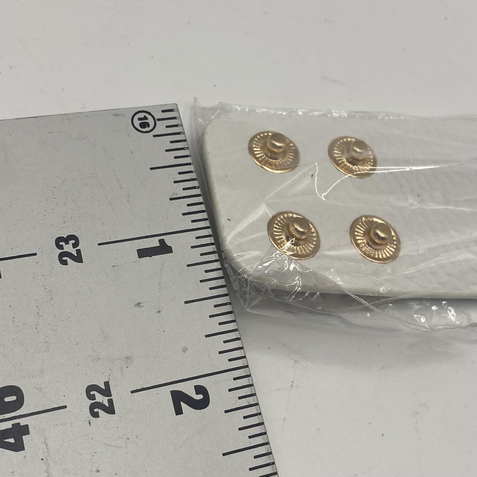 White Leather Cuff Bracelet Gold Tone Stud Plate Snap Closure 7.5 In Adjustable