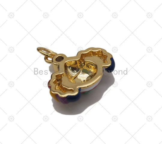 Colorful Enamel Clown Head Shape Pendant,18K Gold Filled Clown Charm, Necklace