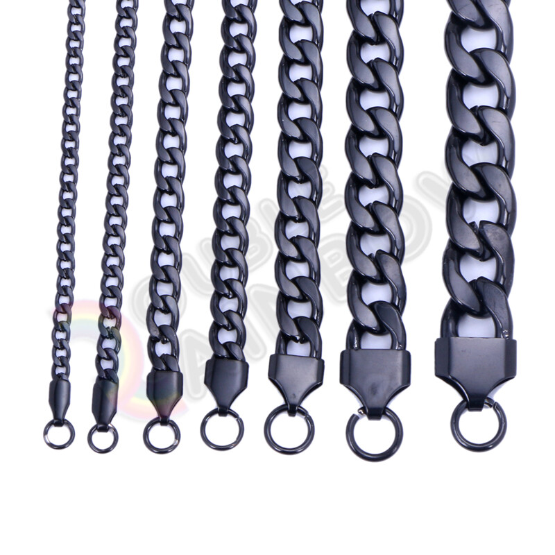 Men’s Women’s Stainless Steel Necklace Black Plated Cuban 3-12mm Chain 18-36″
