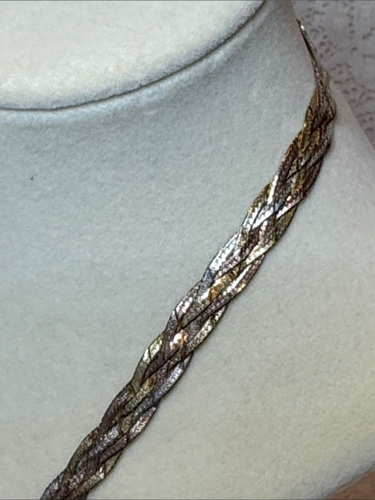 Silver Gold Fine Tri-Color Braided Rope Necklace Vintage Jewelry 925 Italy 20g