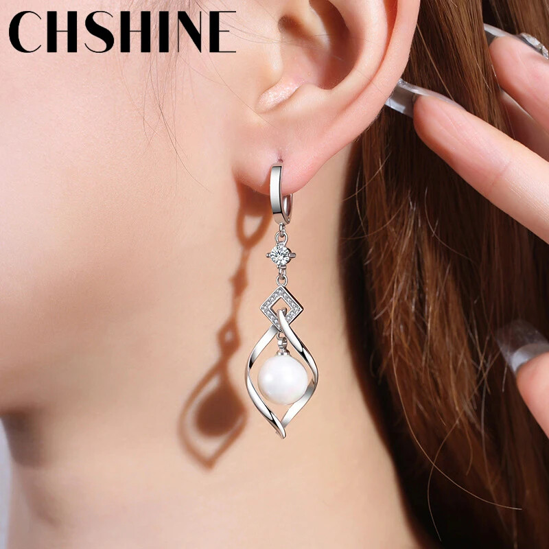 CHSHINE 925 Sterling Silver Pearl Rotate Earrings for Women’s Fashion Jewelry