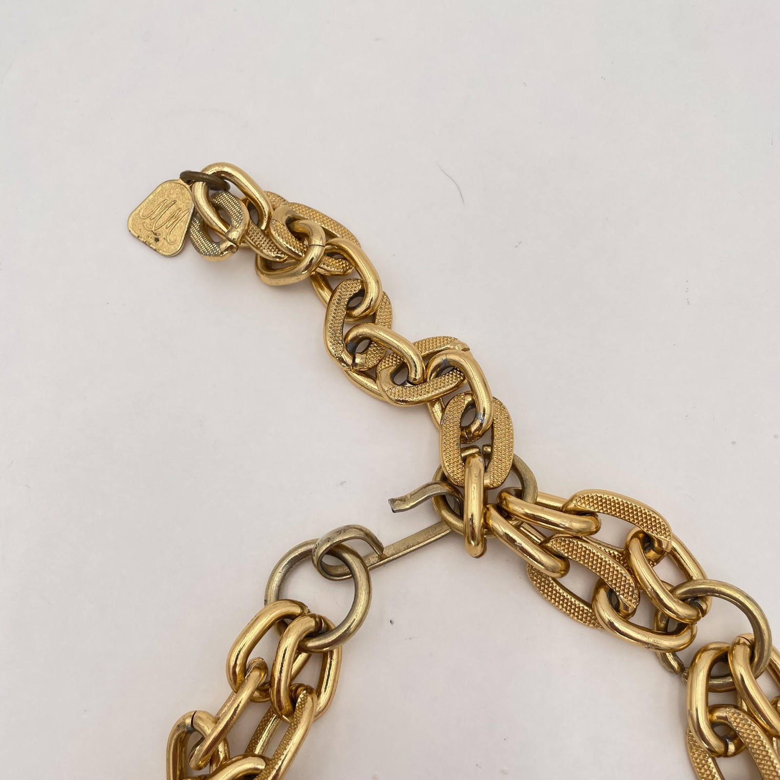 JM Chunky Statement Chain Necklace Gold Tone Tortoise Brown Resin Links 24in