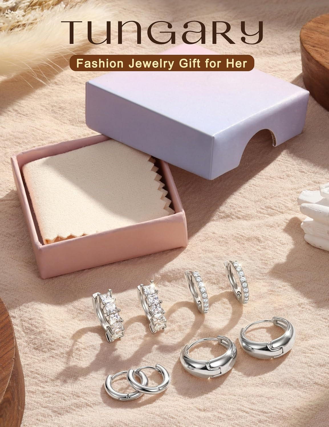 14K Gold Plated Chunky Hoop Earrings for Women Hypoallergenic – 4 Pairs Non Tarn