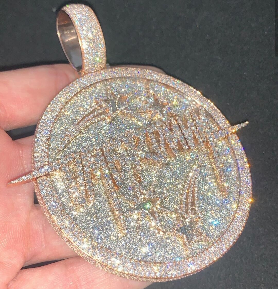 9.26ct Round Simulated Diamond Men’s Customized Name Pendant in 925 Silver