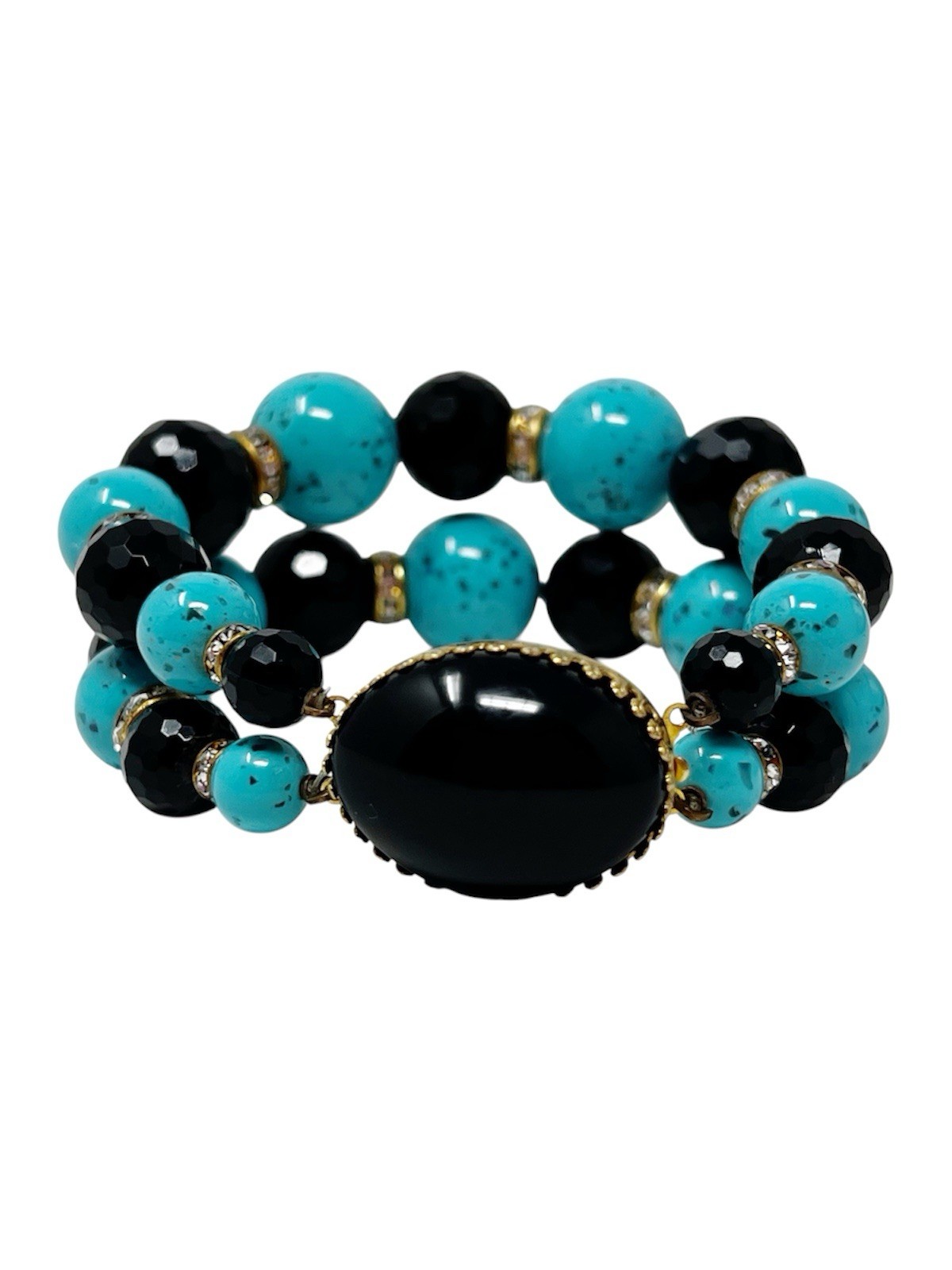 Vintage Style Multi-Strand Acrylic Beaded Bracelet Turquoise Blue Black Color