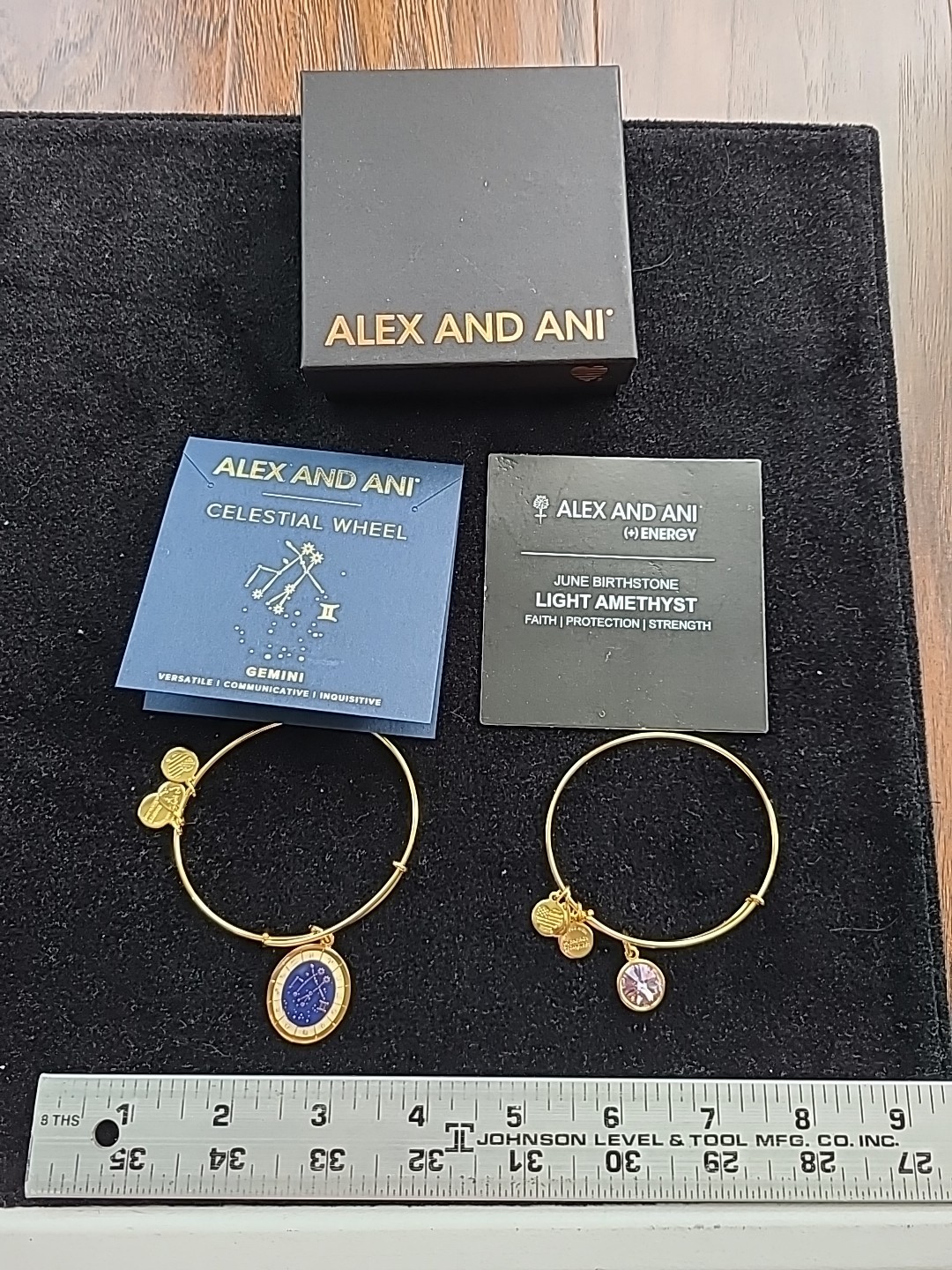Lot of 2 Alex and Ani Bracelets Gemini Light Amethyst with box and cards