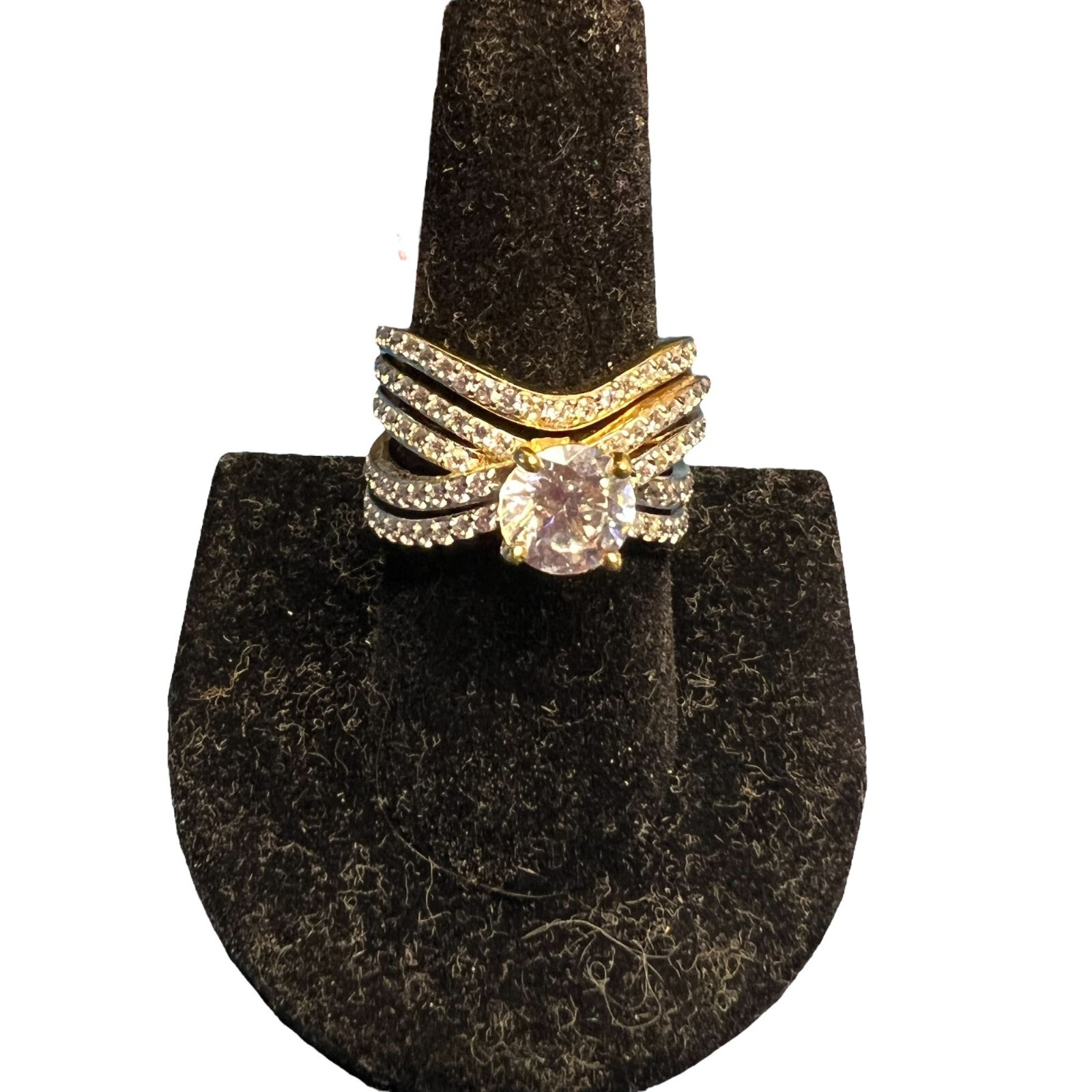 Palm Beach Jewelry 2 Piece Bridal Ring Set Sterling Silver Gold Plated CZ Size 9