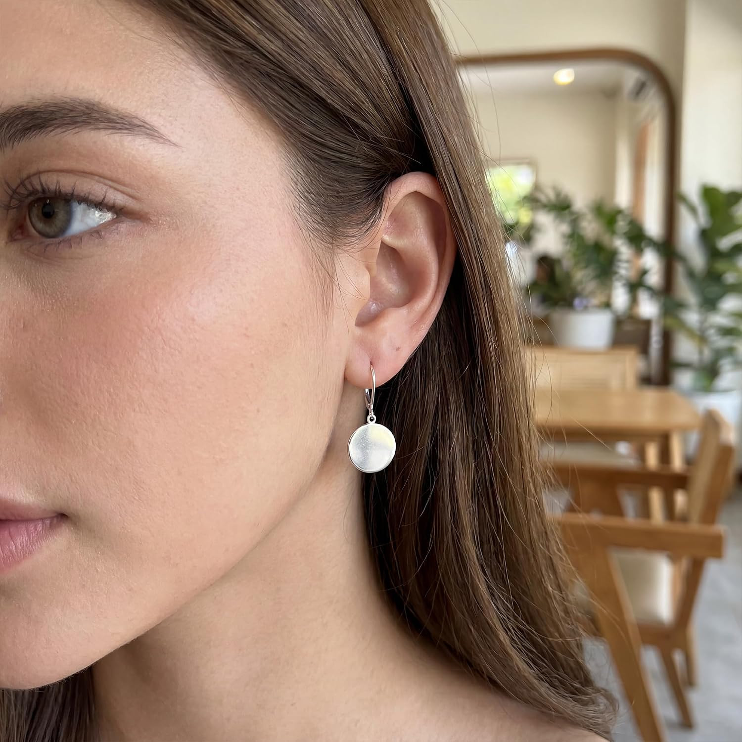 Disc Dangle Earrings for Women, 14K Gold Plated Flat Hypoallergenic Drop Earring