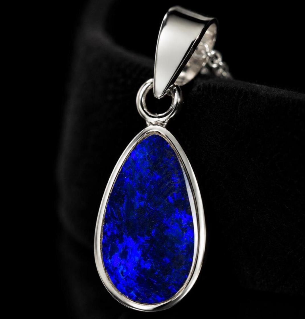 Blue Australian Doublet Opal Sterling Silver Pendant, Handmade Women’s Pendant