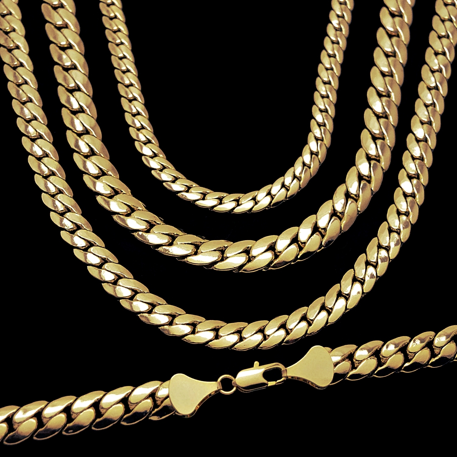 Miami Cuban Link Chain 14k Yellow Gold Plated 5-12 mm Wide 20″ 24″ 30″ Necklace