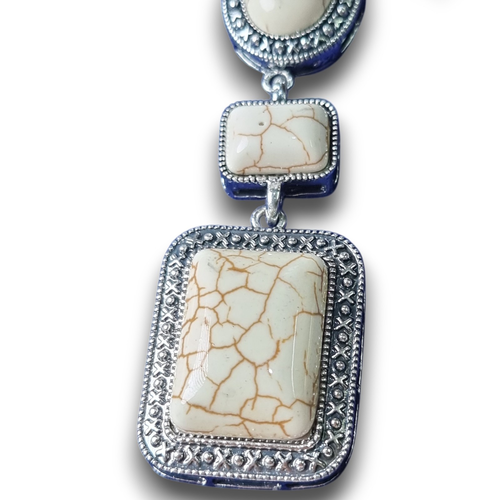 Boho White Ivory Statement Necklace Silver Tone Western Drop Bib Jewelry Gift