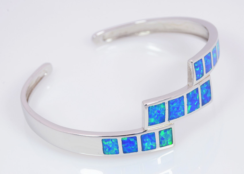 Vikoly Fashion Fine Blue Fire Opal Bangles 925 Sterling Sliver Jewelry For Women