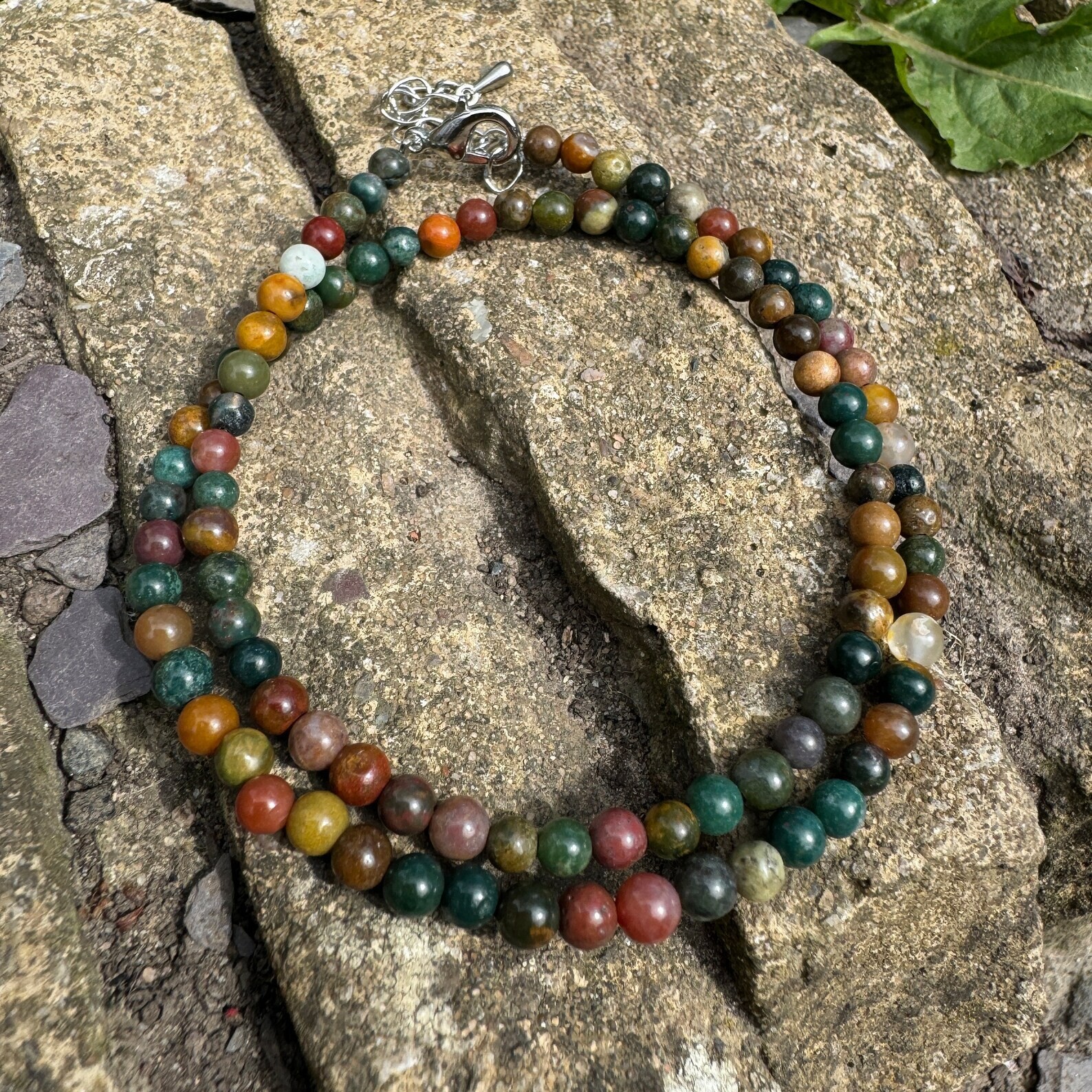 Natural Ocean Jasper Beaded Choker Healing Dainty Boho Crystal Energy Necklace