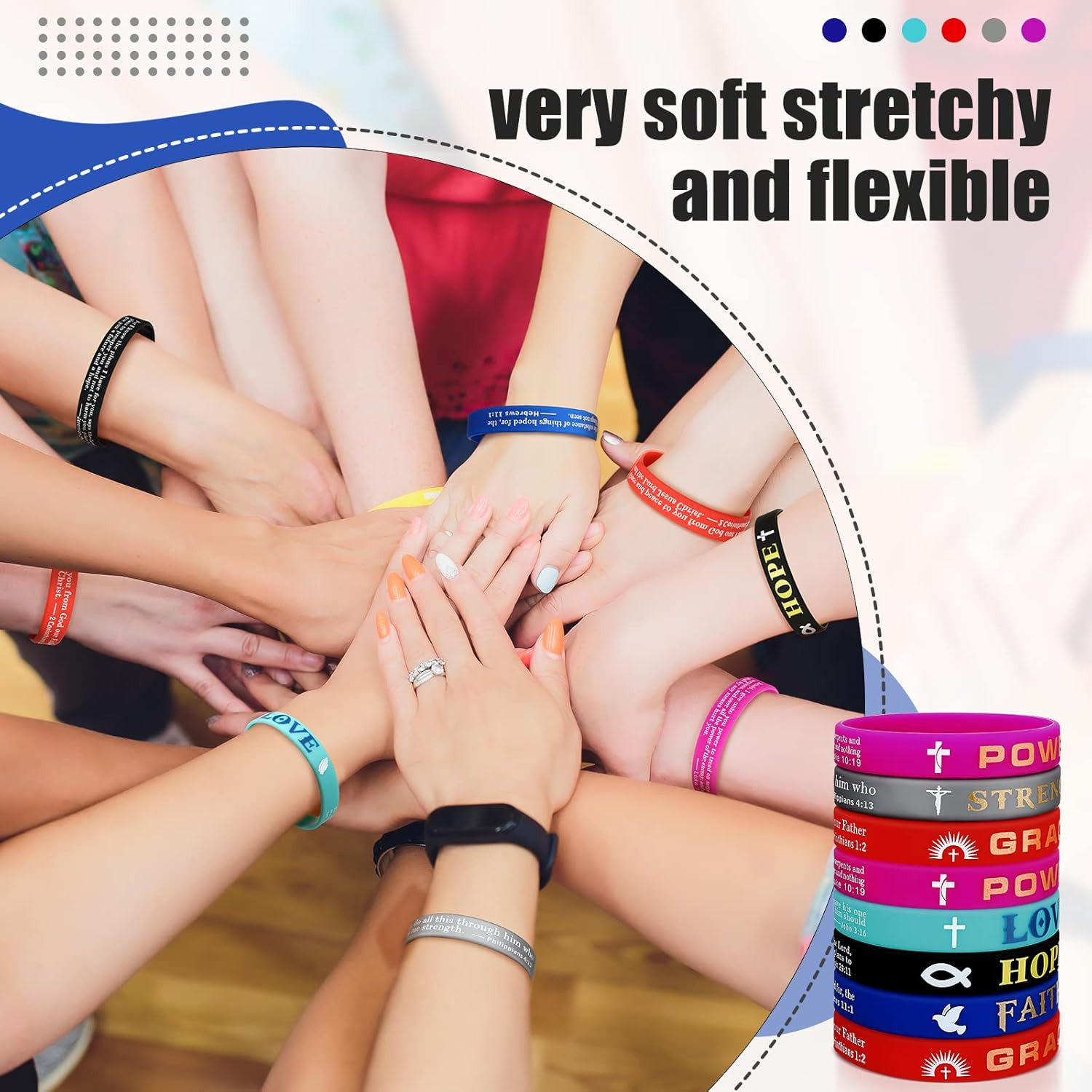 48 Pcs Christian Inspirational Bible Verses Bracelets Religious Silicone