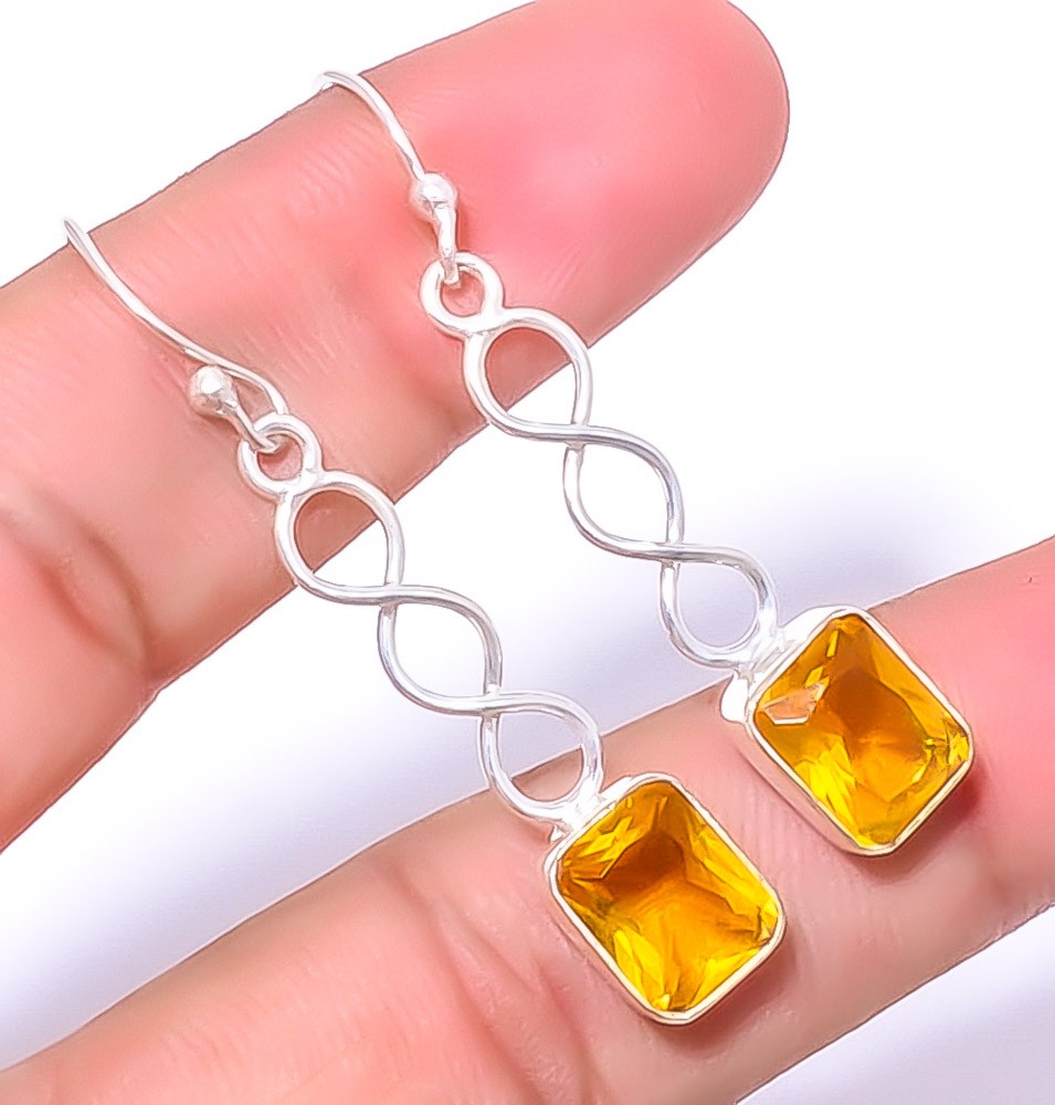 Citrine Gemstone 925 Silver Plated Spiral Earring 1.79″ A317