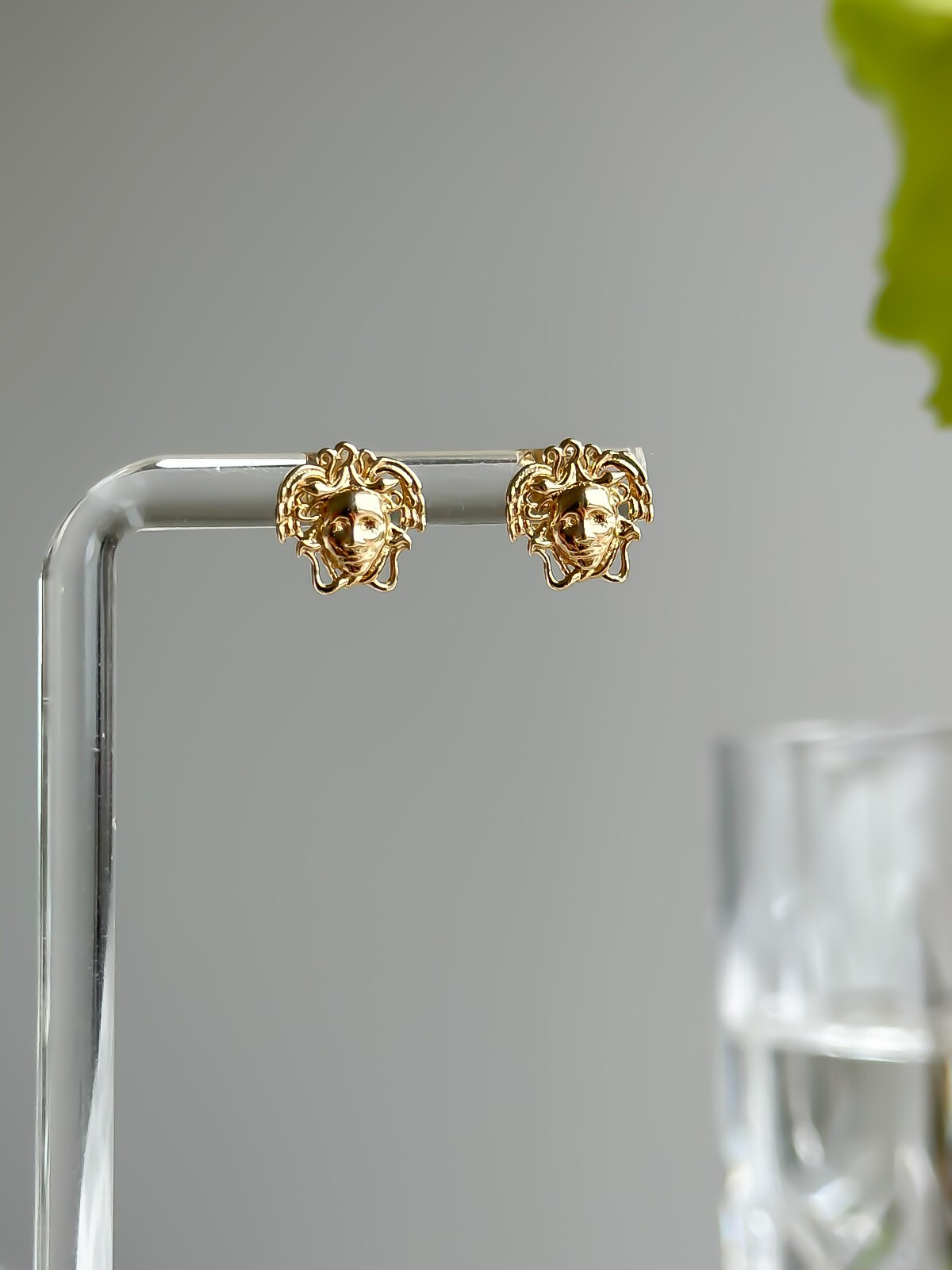 14K SOLID Gold Medusa Earrings, Studs, Sea Collection Jewelry 585 Yellow Gold