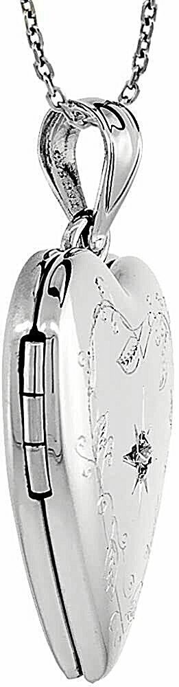 Sterling Silver Diamond Heart Locket for 2 Photo 3/4inch w/out Necklace 16-24″