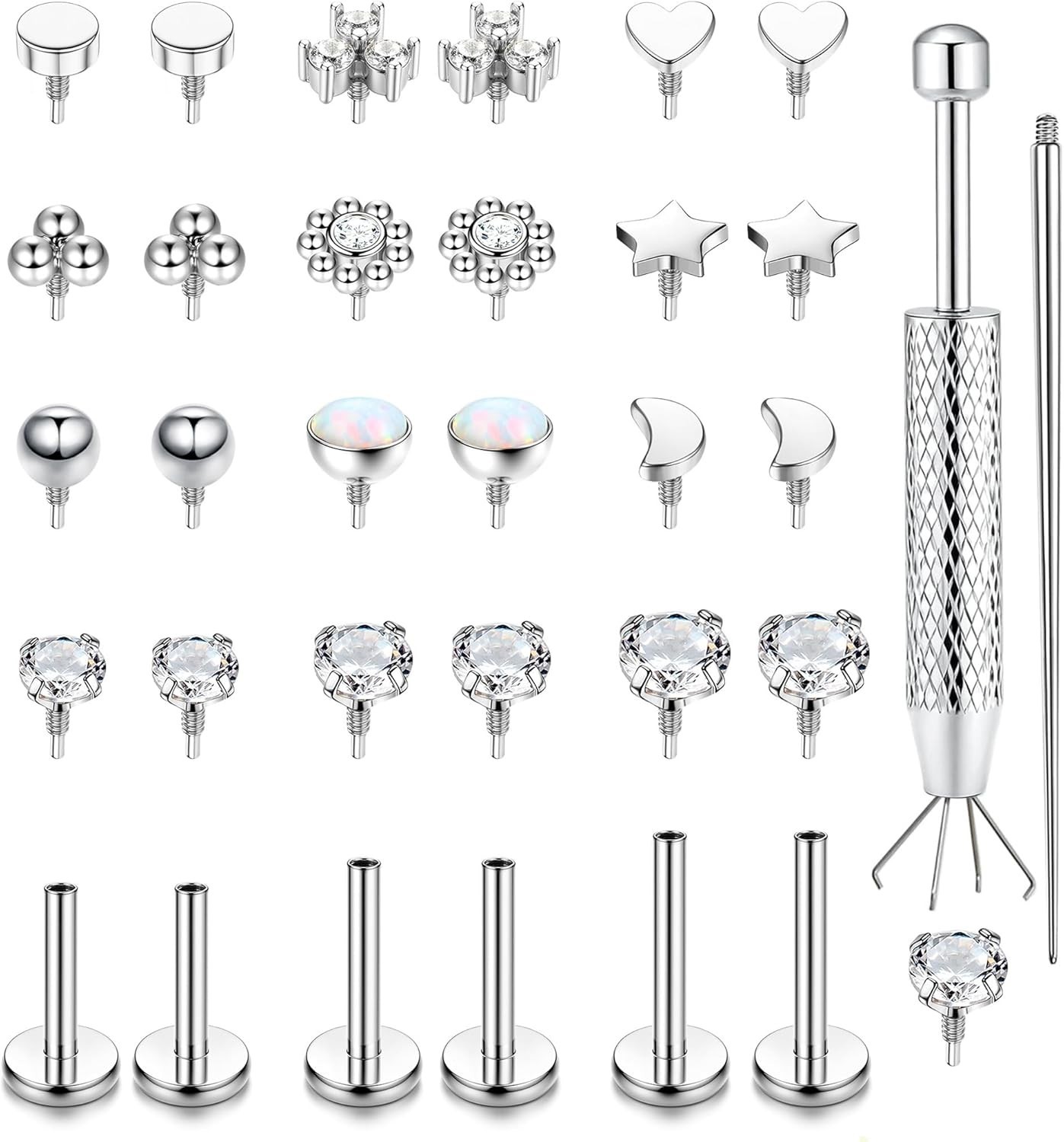 16G 18G Flat Back Stud Earrings for Women – Hypoallergenic Surgical Steel Int…