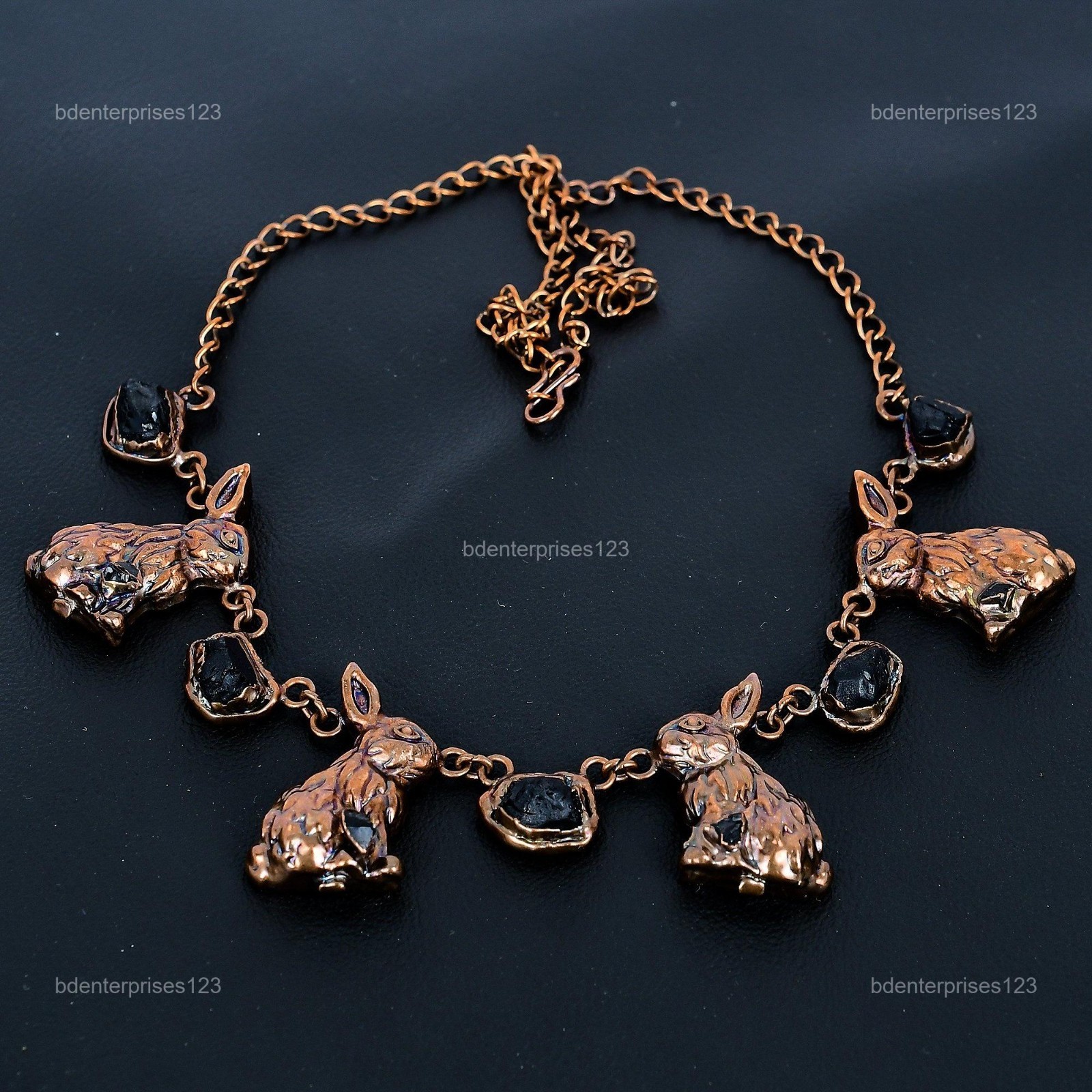 Daughters Day Sale Copper Black Tourmaline Rough Gemstone Chain Necklace Jewelry