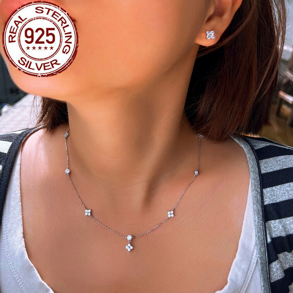 925 Sterling Silver Round Pendant Necklace Earrings Fashion Brand CZ Jewelry Set