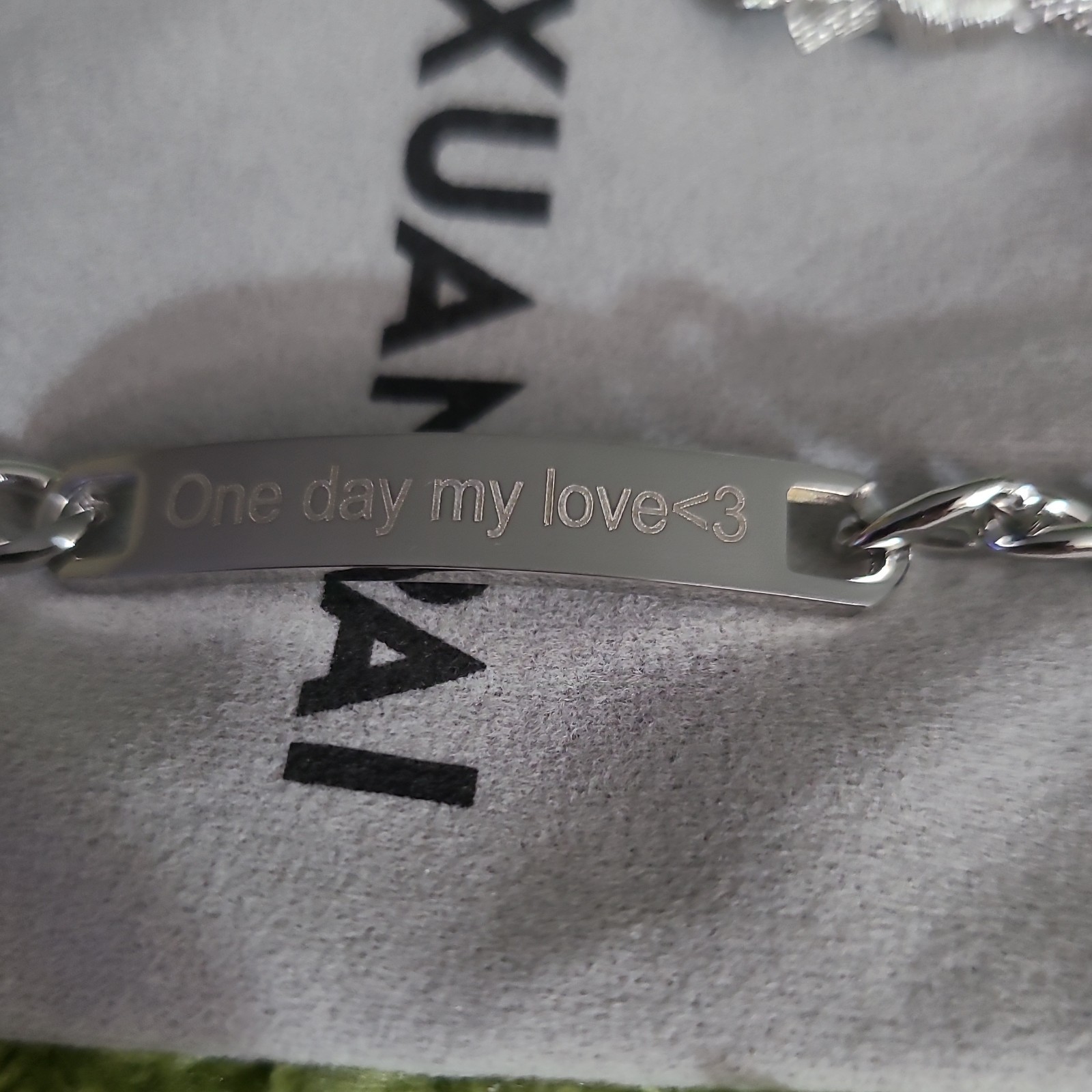 XUANPAI Silver Cuban Link Engraved Chain Stainless Steel Bracelet Set