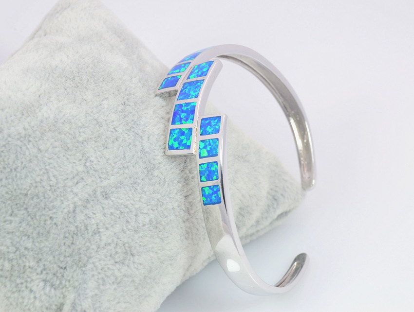 Vikoly Fashion Fine Blue Fire Opal Bangles 925 Sterling Sliver Jewelry For Women