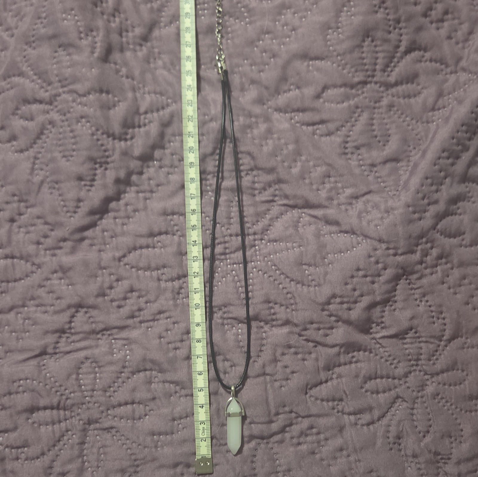 White Spike Pendant Necklace, Black Cord Chain, Silver Tone, White/Black