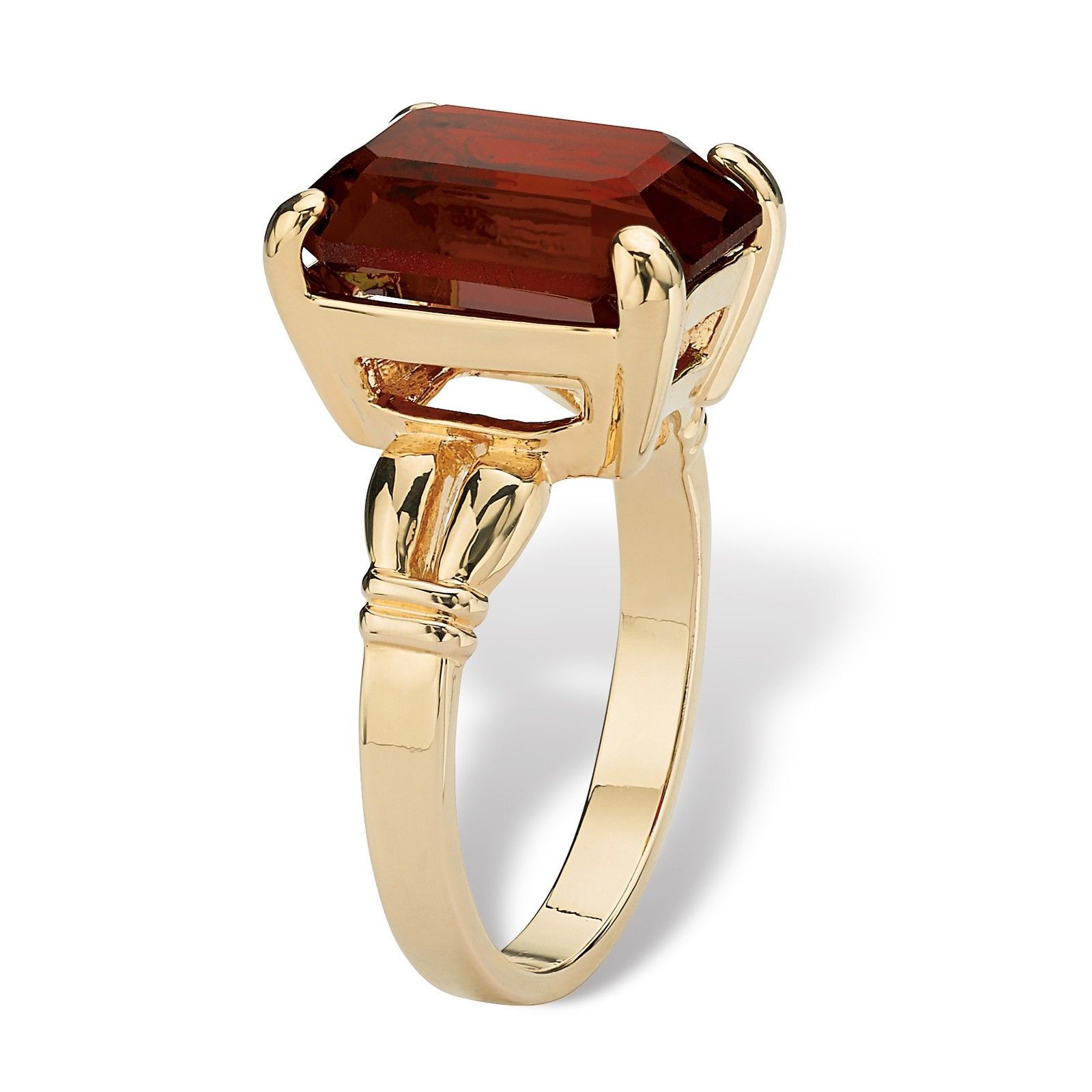 WOMENS 14K GOLD PLATED BIRTHSTONE EMERALD CUT GARNET RING SIZE 5 6 7 8 9 10