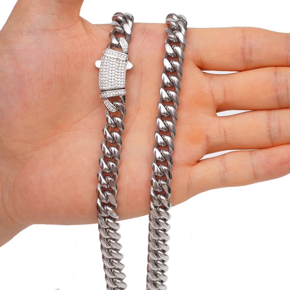 Men’s Silver Stainless Steel Miami Link Chain Necklace Shinny Clasp 14mm*60cm
