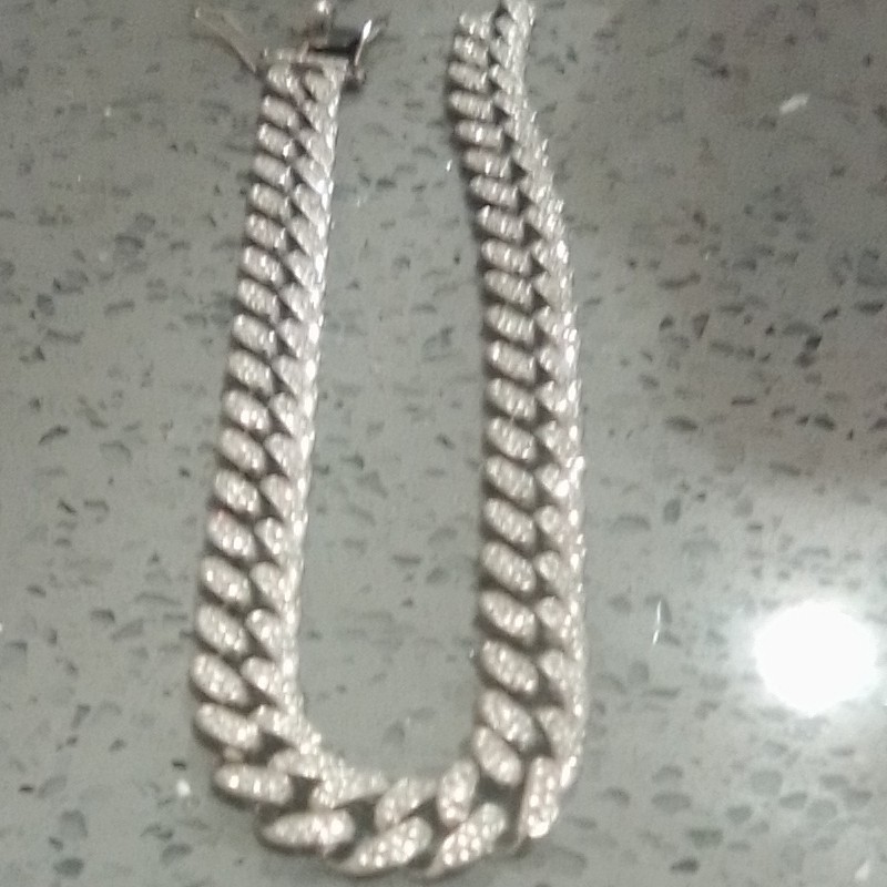 Cuban Link Choker Necklace Crystal Stones (Clamp Defects)