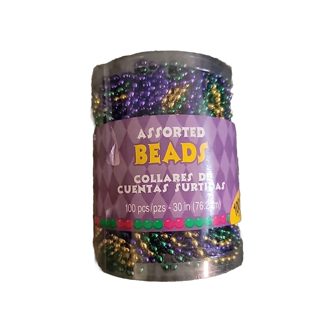 100 Bead Necklaces Coares DE Cuentas Green Gold Purple Mardi Gras Festival