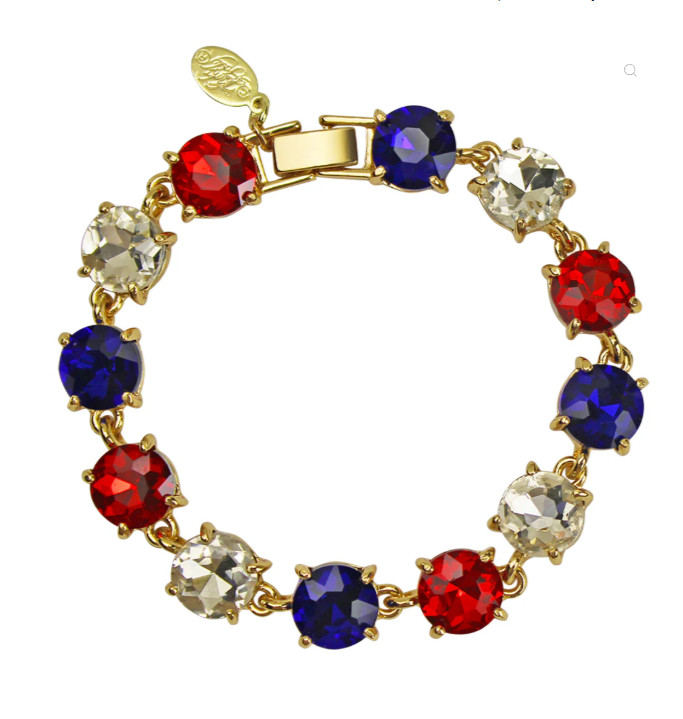 Kirks Folly Spirit of Freedom Foldover Bracelet Red White Blue Gold tone 7 in