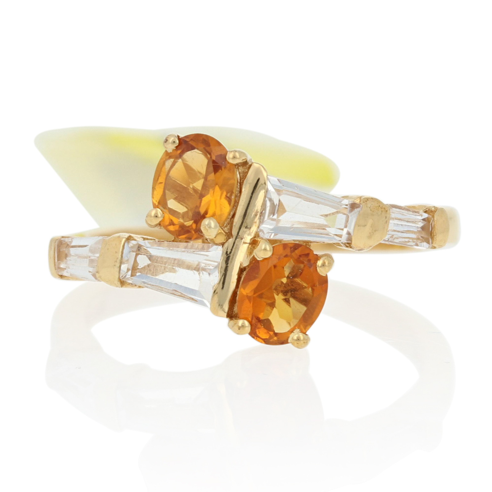 Sterling Silver Citrine & Quartz Ring 925 Gold Plated Oval 1.10ctw Bypass Size 6