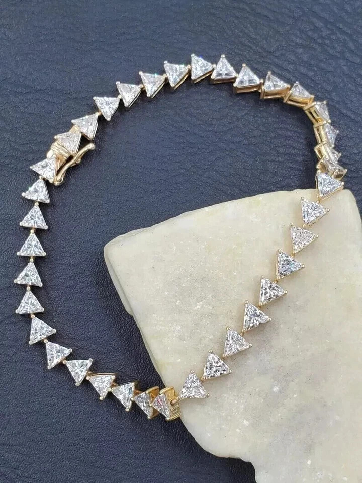 9 Ct Trillion Simulated Diamond 925 Yellow Sterling Silver Women Tennis Bracelet
