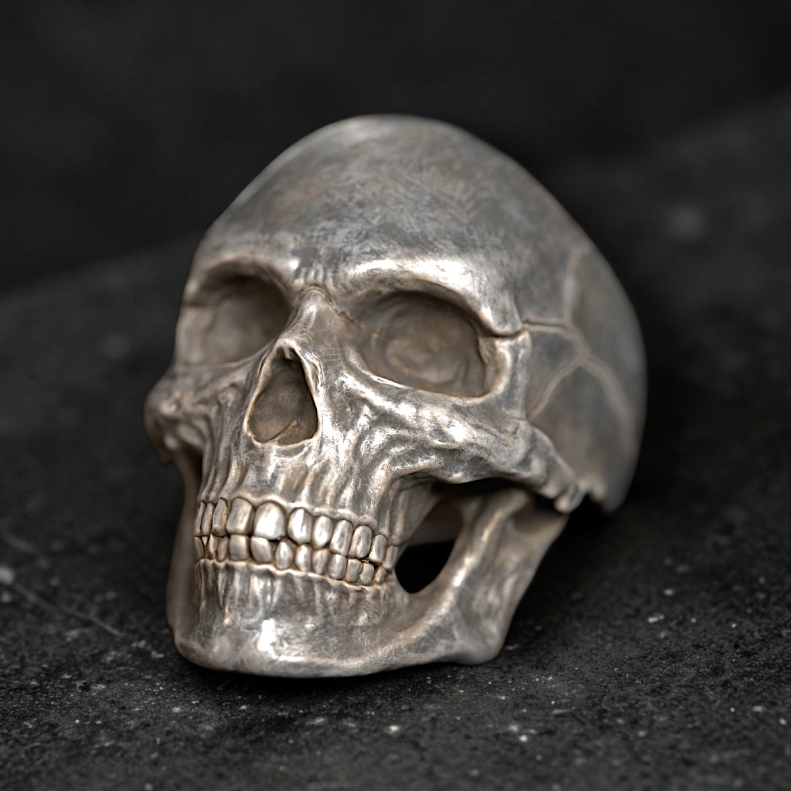 Sterling Silver Skull Ring, Gothic Biker Punk Rock Statement Jewelry