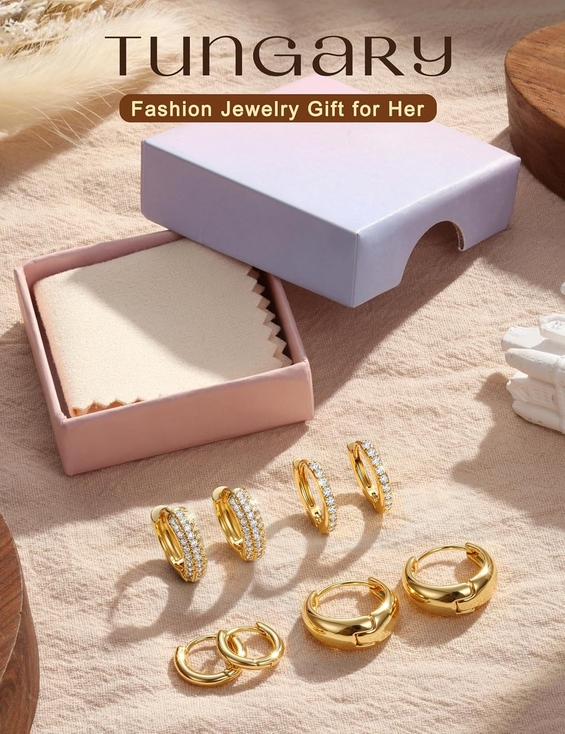 14K Gold Plated Chunky Hoop Earrings for Women Hypoallergenic – 4 Pairs Non Tarn