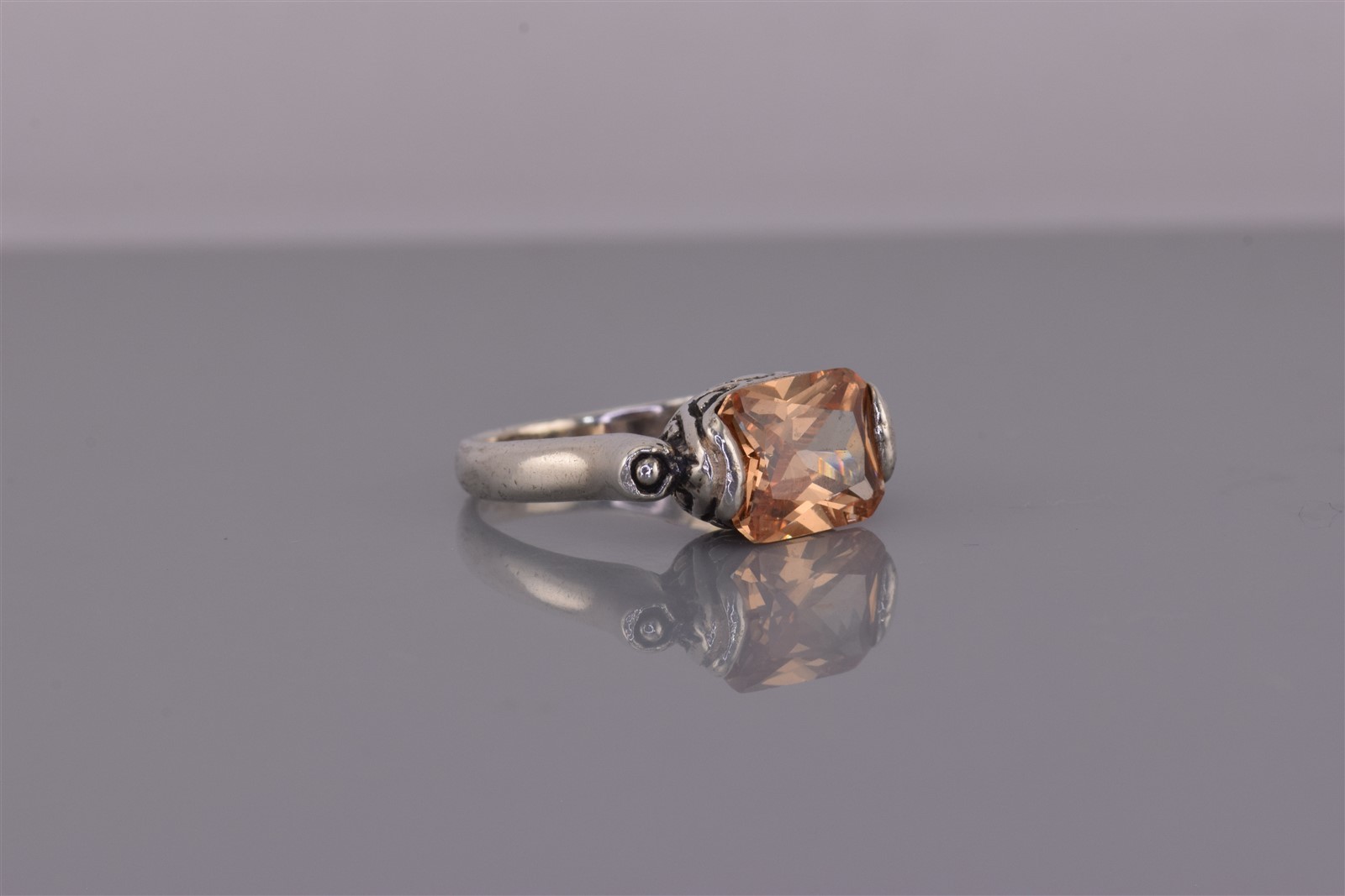 Sterling Silver Orange Radiant Cubic Zirconia Dotted Bezel Band Ring 925 Sz: 5