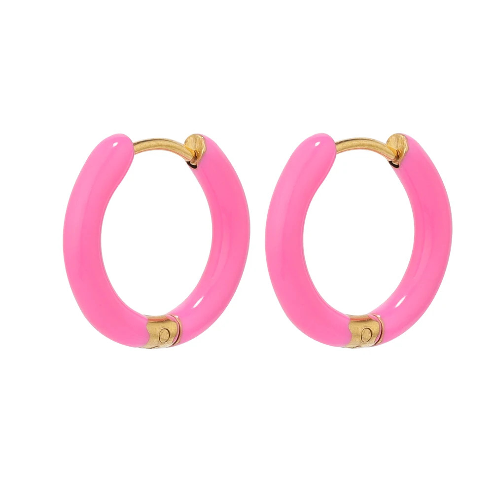 Stainless Steel Enamel Hoop Earrings Candy Color Huggie Small Kids Jewelry