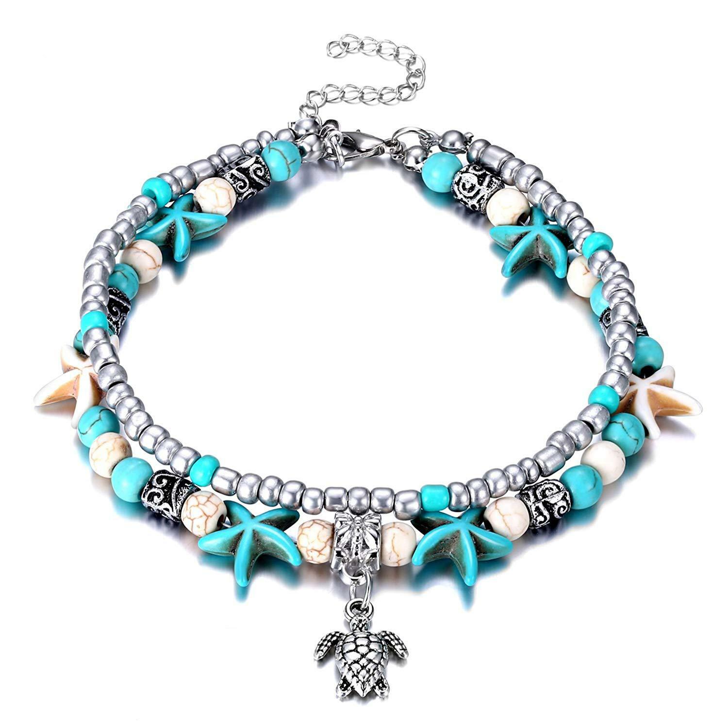 Bohemian Vintage Handmade Dolphins Shell Beads Multi Layer Anklet or Bracelet