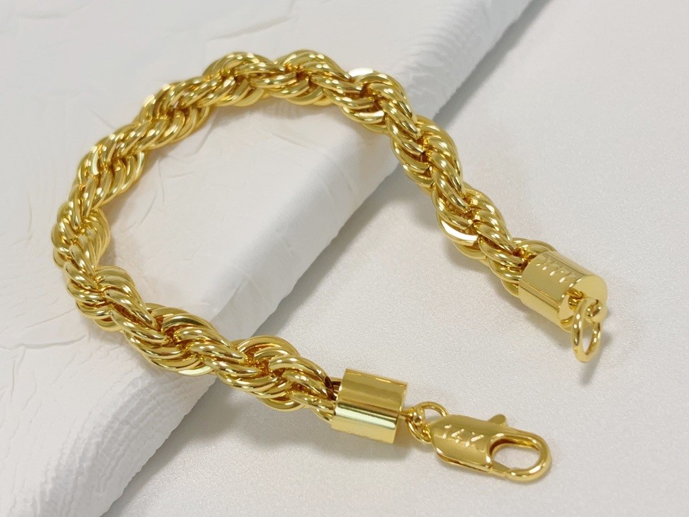 14k Yellow Gold Solid 10mm Diamond Cut Rope Chain Italian Bracelet Mens 7.5″