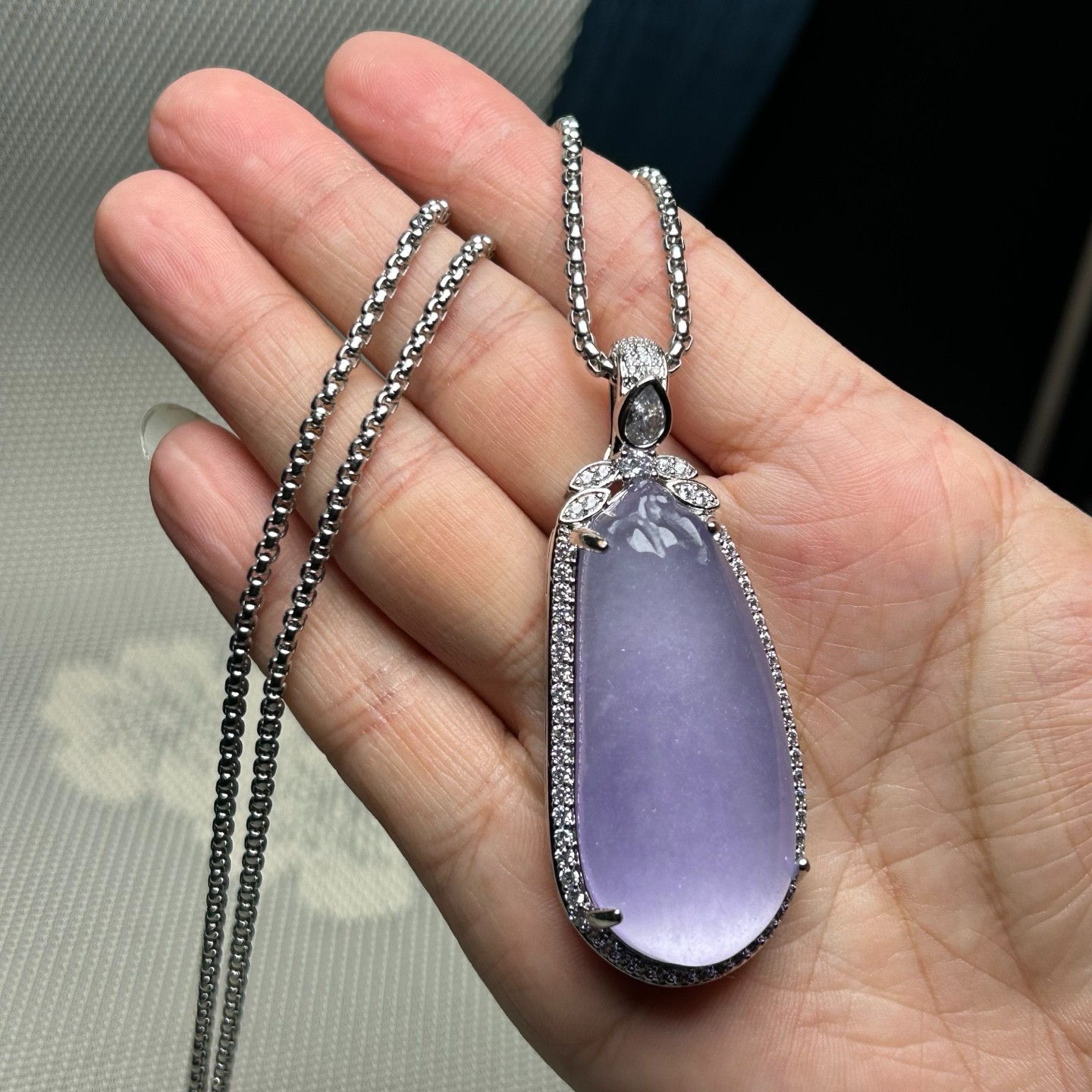 inlay Natural ice lavender Burmese Jade Jadeite lucky Amulet Pendant&Necklaces