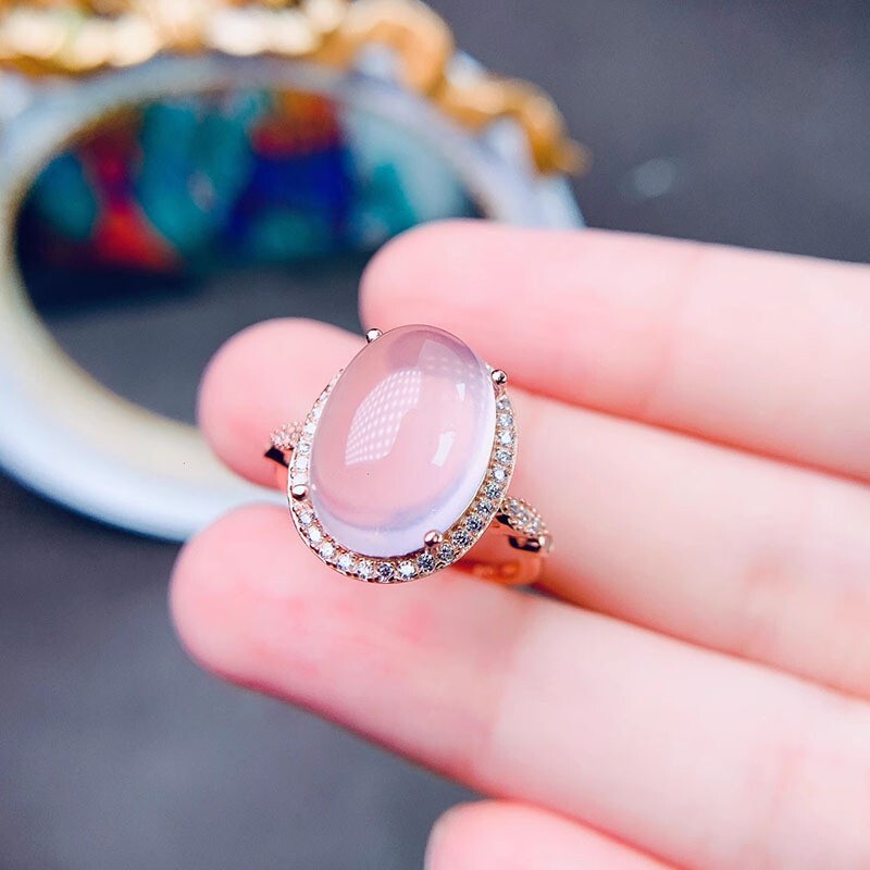 Natural Rose Quartz Star Light Crystal Adjustable Ring AAA