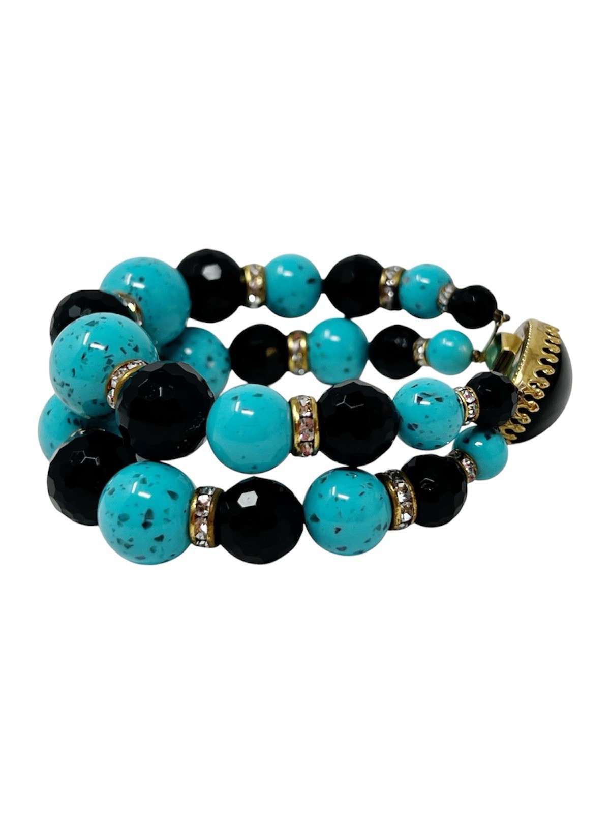 Vintage Style Multi-Strand Acrylic Beaded Bracelet Turquoise Blue Black Color