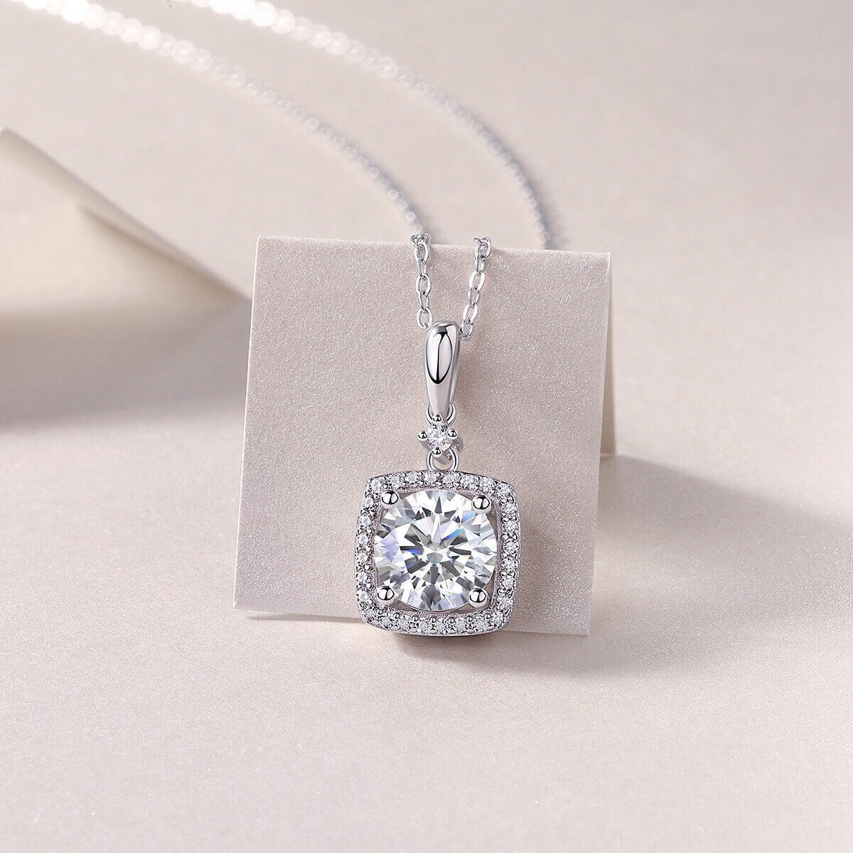Sparkling Round Cut Simulated Diamond Halo Charm Pendant 14K White Gold Plated